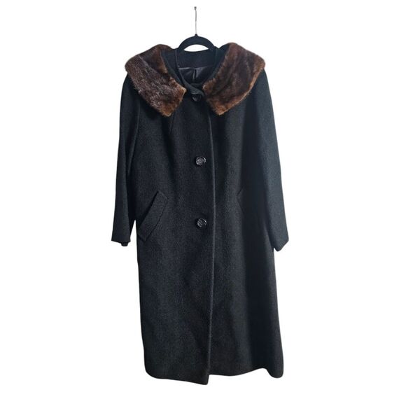 RICEMOR Vintage Wool Mink Collar Coat - Size 12 - Picture 1 of 12